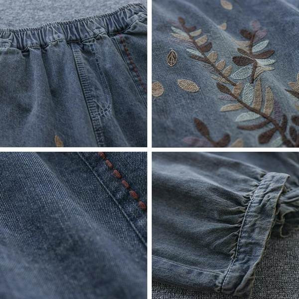 Φαρδύ μοντέλο γυναικείου τζιν - με κέντημα