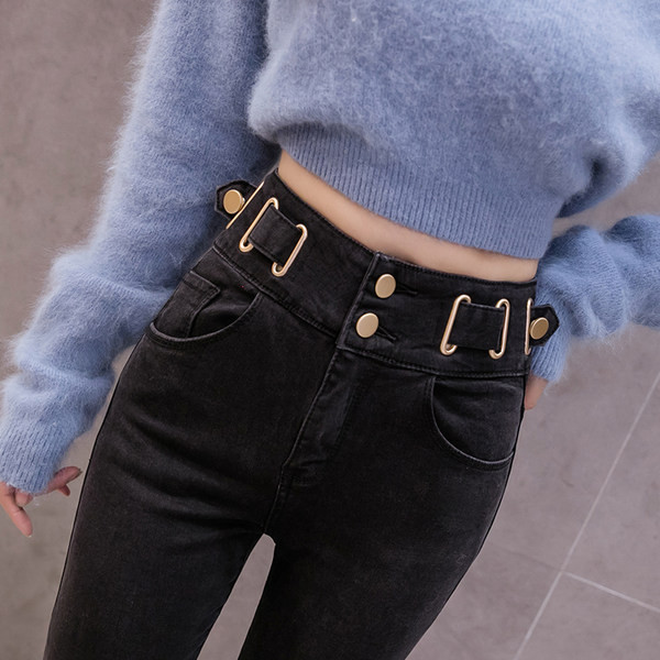 Blugi de dama slim fit cu talie inalta si buzunar