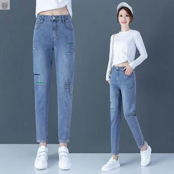 Naiste vabaaja kõrge vöökohaga teksad