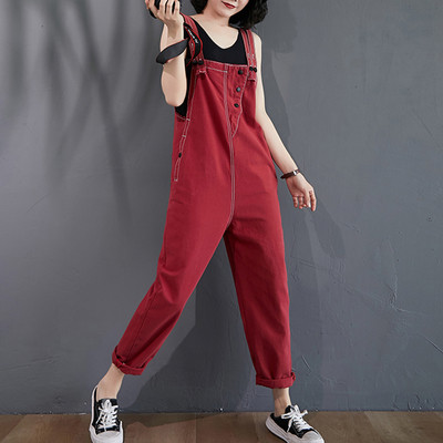 Ležerni ženski kombinezon u crvenoj i smeđoj boji