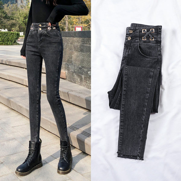 Naiste kõrge vöökohaga elastsed teksad