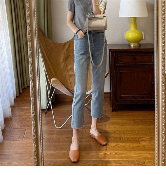 Ležerne traperice visokog struka 9/10 za žene