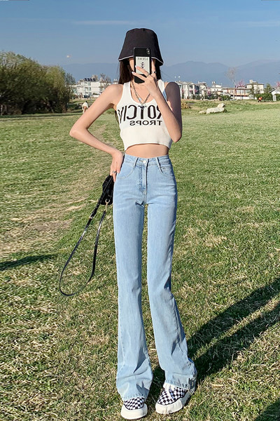 Vabaaja naiste kõrge vöökohaga Charlestoni teksad