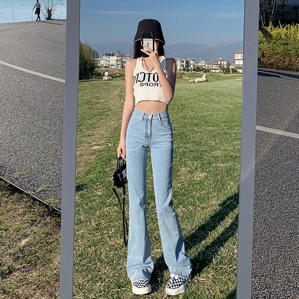 Vabaaja naiste kõrge vöökohaga Charlestoni teksad