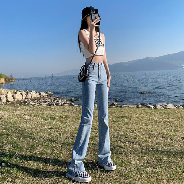 Vabaaja naiste kõrge vöökohaga Charlestoni teksad