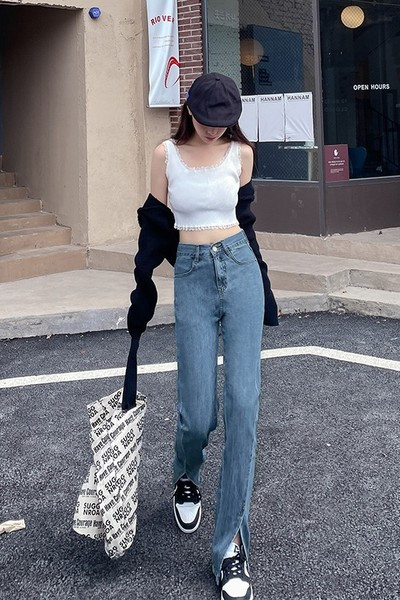 Blugi moderni de dama cu crapaturi - culoare negru si albastru