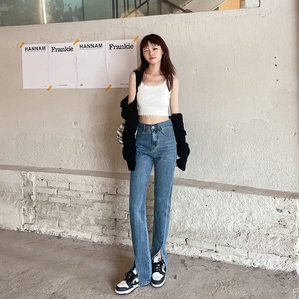 Blugi moderni de dama cu crapaturi - culoare negru si albastru