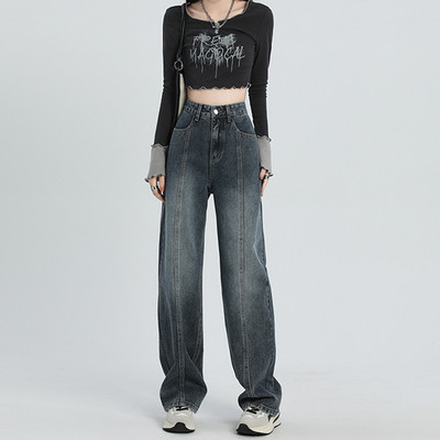 Casual γυναικείο τζιν ίσιο μοντέλο σε γκρι και μαύρο χρώμα