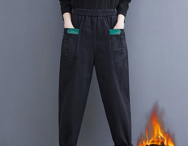 Casual fliisist laia säärega teksad taskuga