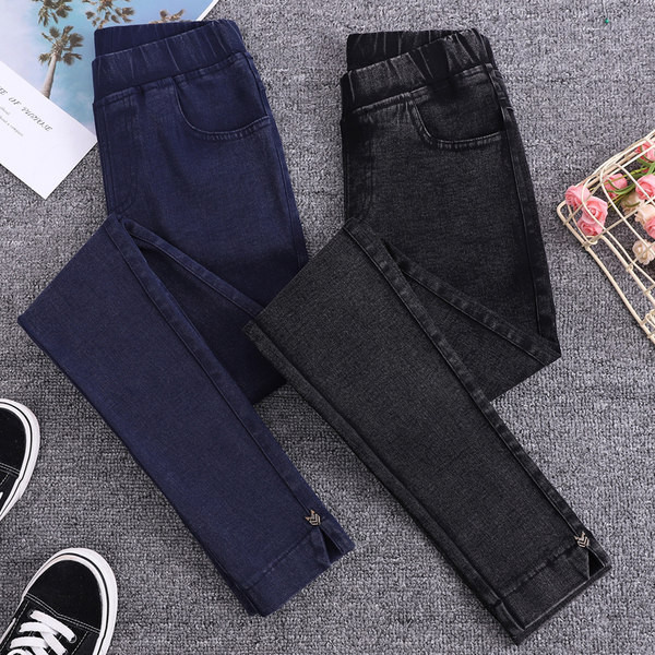 Naiste vabaaja kõrge vöökohaga elastsed teksad