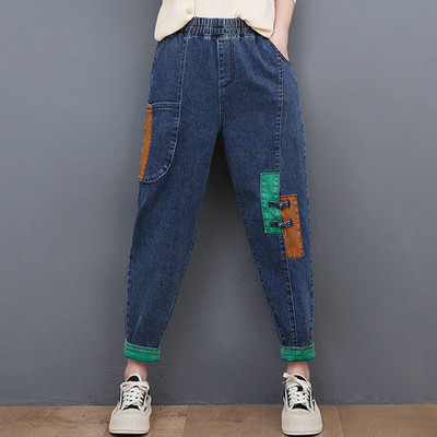 Naujas moteriškų plačių džinsų modelis su elastingu juosmeniu ir kišenėmis