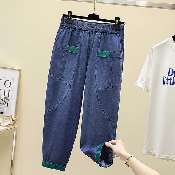 Naiste vabaaja teksad taskutega – sinine värv