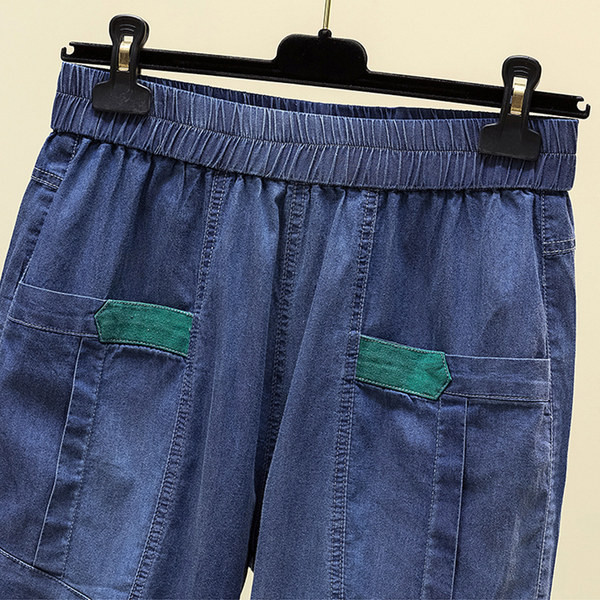 Naiste vabaaja teksad taskutega – sinine värv