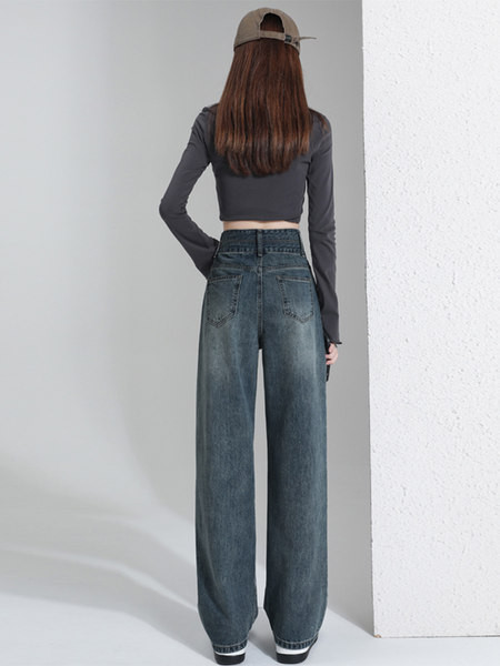 Blugi largi cu talie înaltă pentru femei