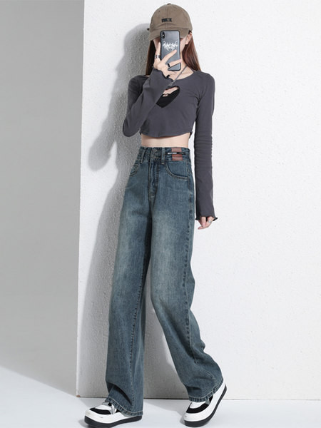 Blugi largi cu talie înaltă pentru femei