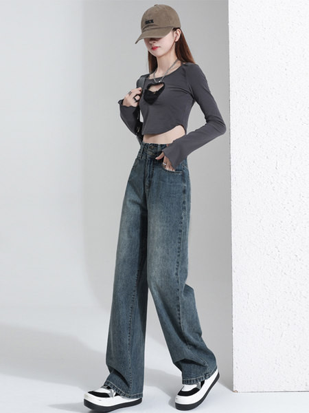 Blugi largi cu talie înaltă pentru femei