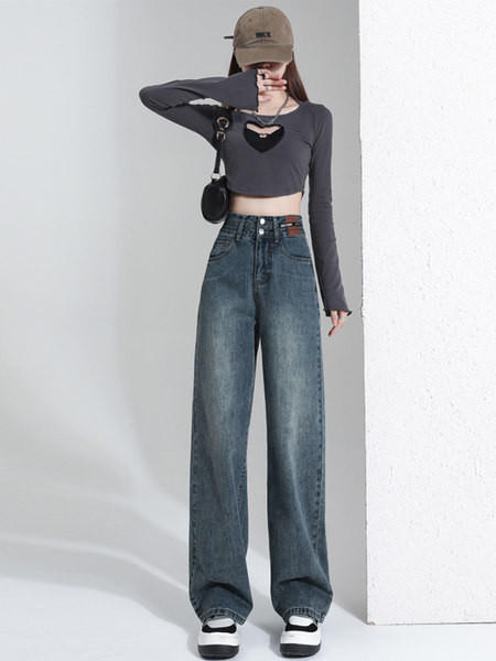 Blugi largi cu talie înaltă pentru femei