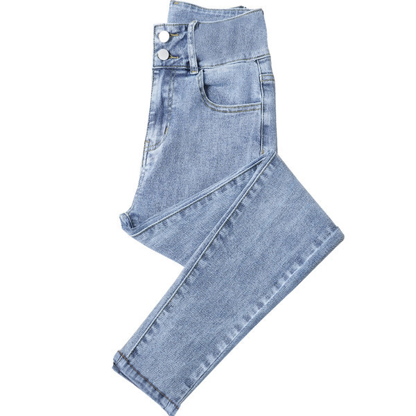 Naiste vabaaja kõrge vöökohaga elastsed teksad