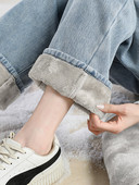 Γυναικείο φλις τζιν φαρδύ μοντέλο με ψηλόμεσο