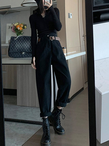 Φαρδύ μοντέλο γυναικείο τζιν σε διχρωμία με ζώνη