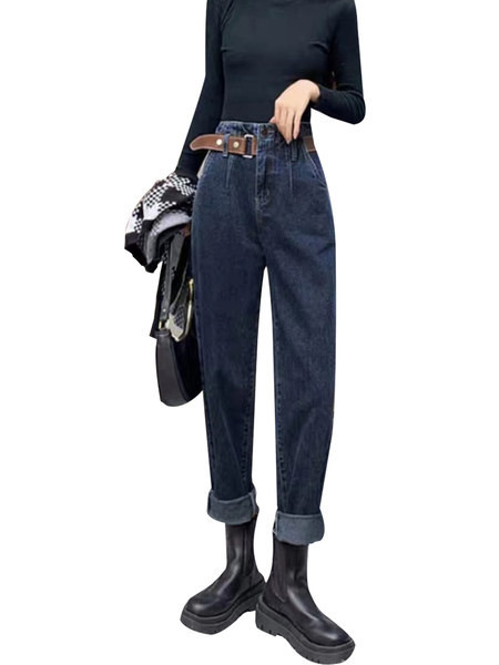 Φαρδύ μοντέλο γυναικείο τζιν σε διχρωμία με ζώνη