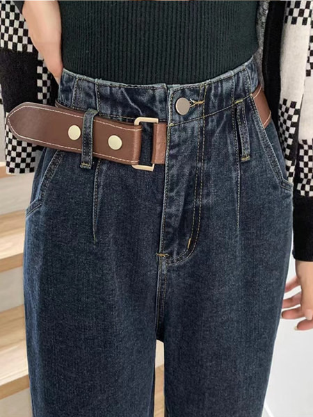 Φαρδύ μοντέλο γυναικείο τζιν σε διχρωμία με ζώνη