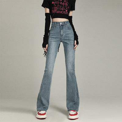 Γυναικείο slim fit τζιν με φαρδύ μπατζάκι και ψηλή μέση