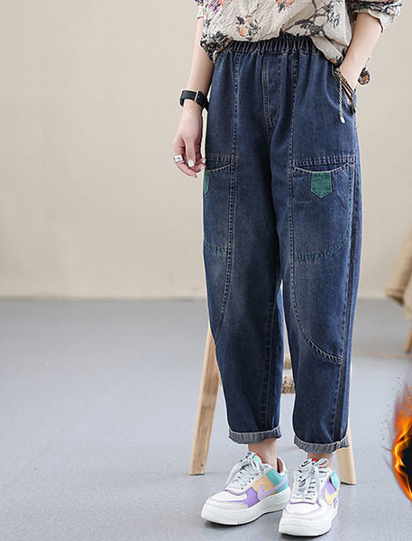 Casual γυναικείο τζιν με ελαστική μέση