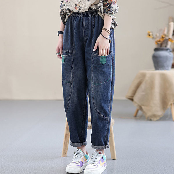 Casual γυναικείο τζιν με ελαστική μέση