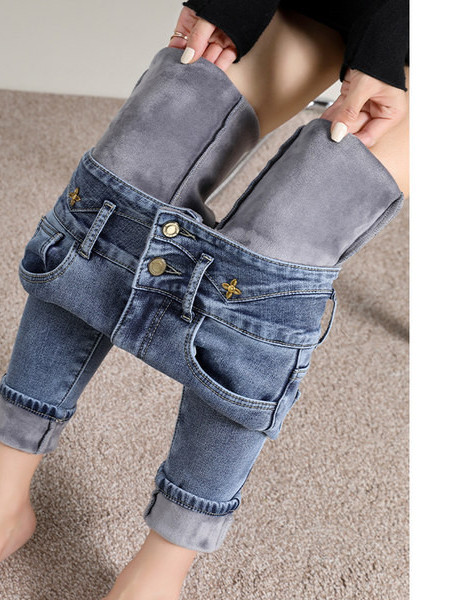 Γυναικείο ψηλόμεσο τζιν με κέντημα