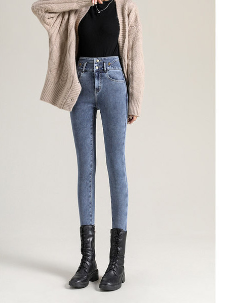 Γυναικείο ψηλόμεσο τζιν με κέντημα