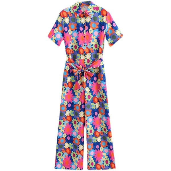 Ženski kombinezon sa cvjetnim motivima i remenom