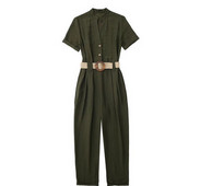 Modni ženski kombinezon kratkih rukava s remenom