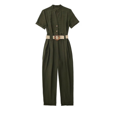 Modni ženski kombinezon kratkih rukava s remenom