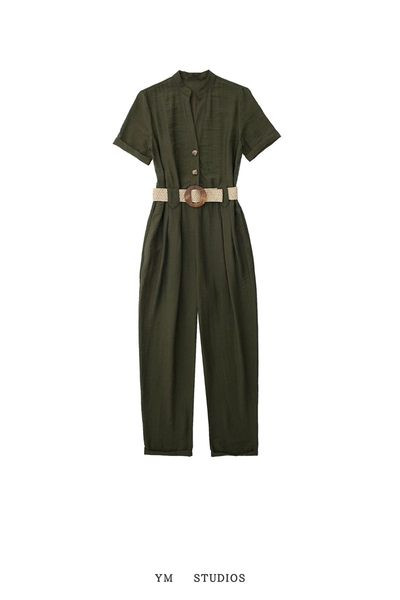 Modni ženski kombinezon kratkih rukava s remenom