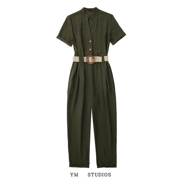 Modni ženski kombinezon kratkih rukava s remenom