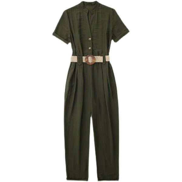 Modni ženski kombinezon kratkih rukava s remenom