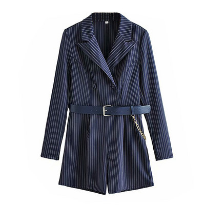 Γυναικεία ριγέ ολόσωμη φόρμα με ζώνη και κουμπιά