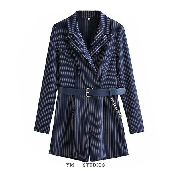 Γυναικεία ριγέ ολόσωμη φόρμα με ζώνη και κουμπιά