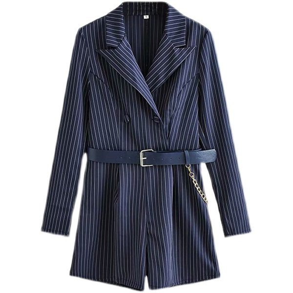 Γυναικεία ριγέ ολόσωμη φόρμα με ζώνη και κουμπιά