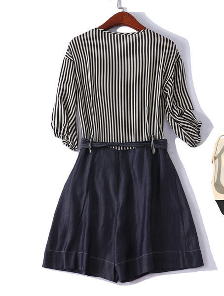 Ženski prugasti komplet košulja i kratke hlače