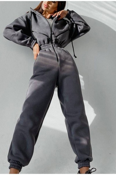 Salopeta casual dama cu gluga, fermoar si buzunar