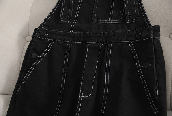 Casual γυναικεία ολόσωμη φόρμα με τιράντες - μαύρο χρώμα