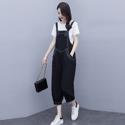 Γυναικεία τζιν ολόσωμη φόρμα με τσέπη και φαρδιά μπατζάκια