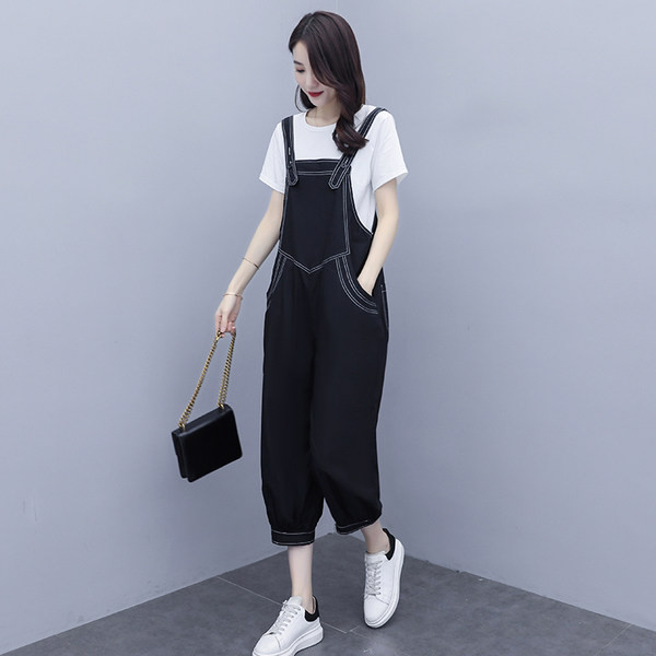 Γυναικεία τζιν ολόσωμη φόρμα με τσέπη και φαρδιά μπατζάκια