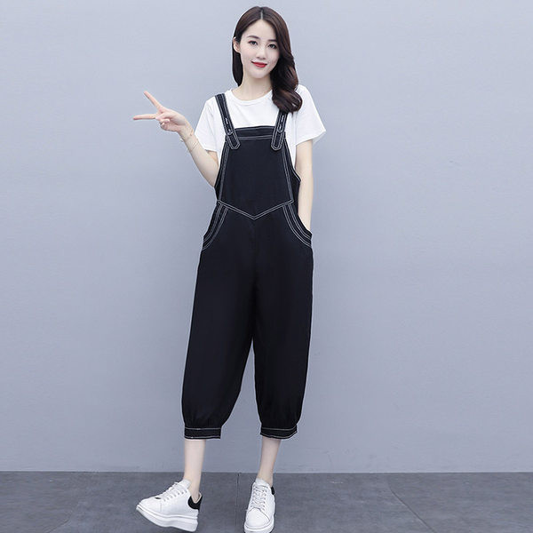 Γυναικεία τζιν ολόσωμη φόρμα με τσέπη και φαρδιά μπατζάκια