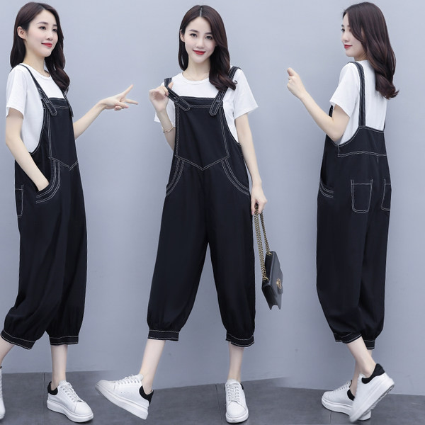 Γυναικεία τζιν ολόσωμη φόρμα με τσέπη και φαρδιά μπατζάκια