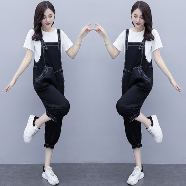 Γυναικεία τζιν ολόσωμη φόρμα με τσέπη και φαρδιά μπατζάκια