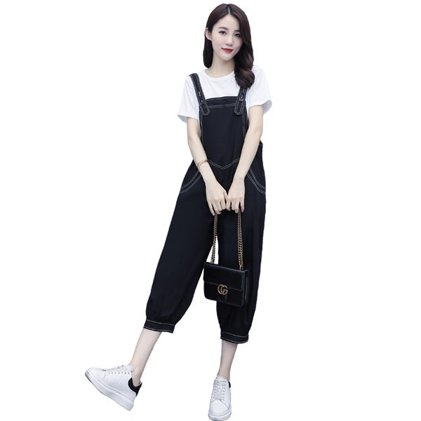 Γυναικεία τζιν ολόσωμη φόρμα με τσέπη και φαρδιά μπατζάκια