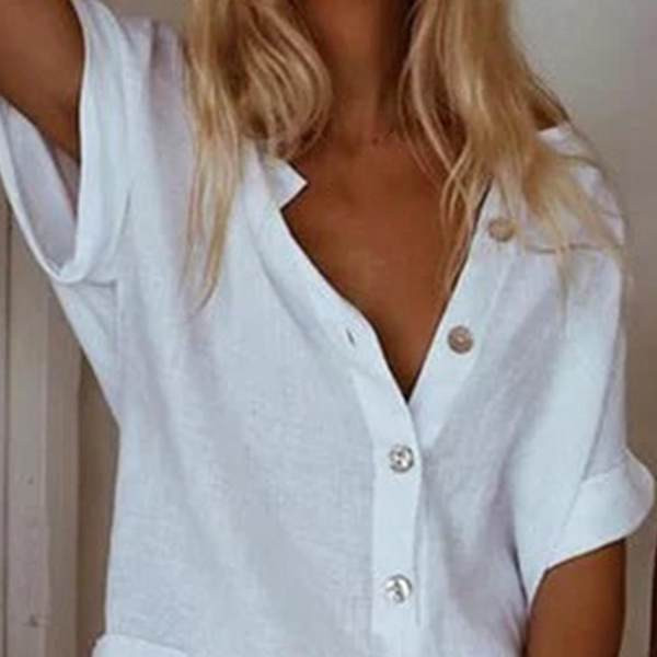 Γυναικεία ολόσωμη φόρμα με φαρδύ σχέδιο με λαιμόκοψη σε σχήμα V και κουμπιά